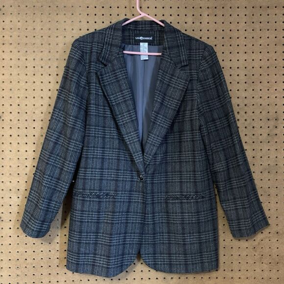 Vintage Blazer Jacket Academia Preppy Old Money Sag Harbor Plaid Wool Blend 12 - Picture 1 of 4